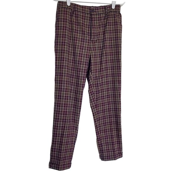 Pacific Republic Pull & Bear Ultra High Waist Pants Size M Plaid Red Tan Womens - Picture 1 of 10